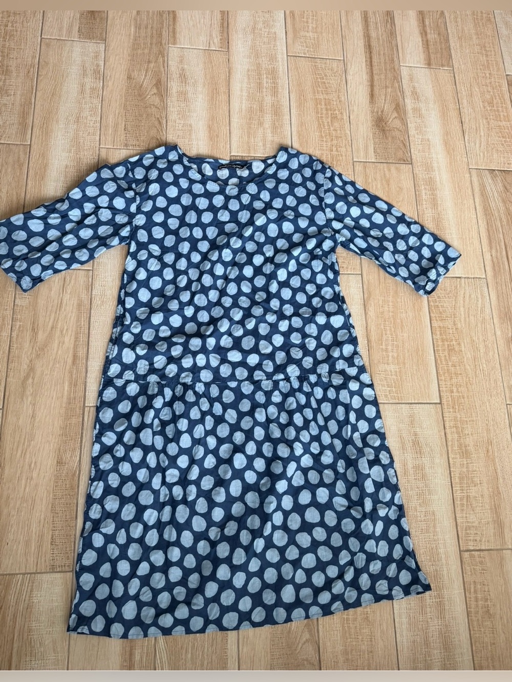 Gudrun Sjoden Blue Polka Dot Lagenlook Midi Dress Size S Cottagecore